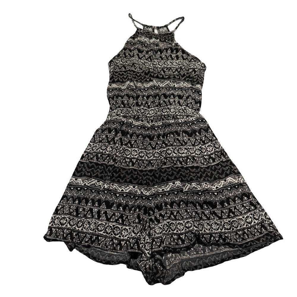 Hollister Womens Black White Tribal Print Halter Romper Size M Geometric Keyhole
